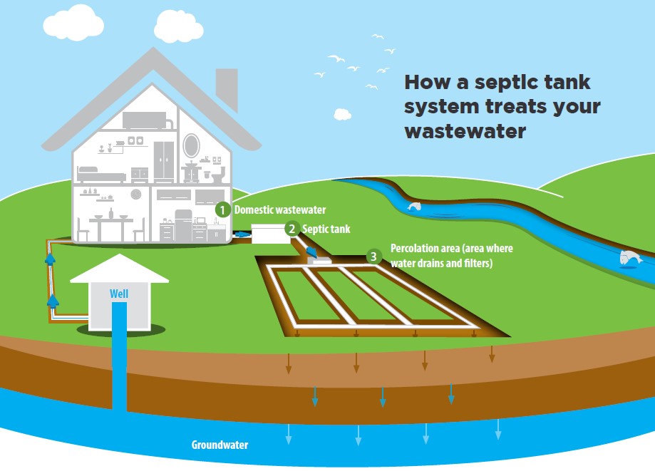 Septic tank infographic - how a tank treats water
